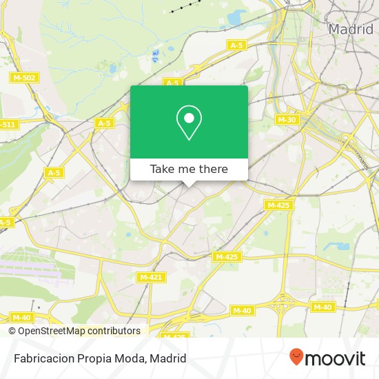 mapa Fabricacion Propia Moda, Avenida de Nuestra Señora de Fátima, 7 28047 Vista Alegre Madrid