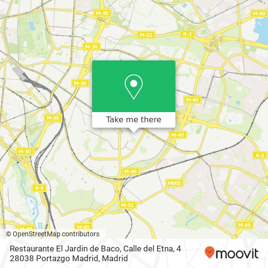 mapa Restaurante El Jardin de Baco, Calle del Etna, 4 28038 Portazgo Madrid