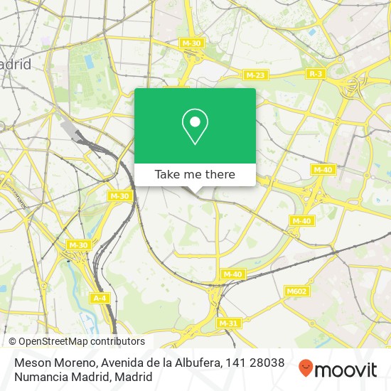 mapa Meson Moreno, Avenida de la Albufera, 141 28038 Numancia Madrid