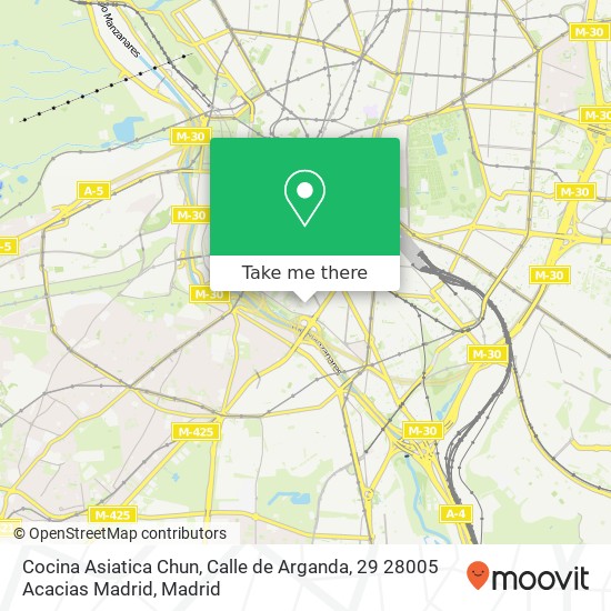 mapa Cocina Asiatica Chun, Calle de Arganda, 29 28005 Acacias Madrid