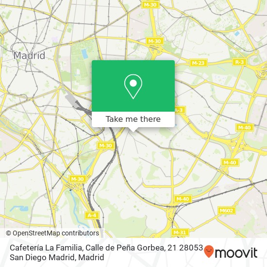 mapa Cafetería La Familia, Calle de Peña Gorbea, 21 28053 San Diego Madrid