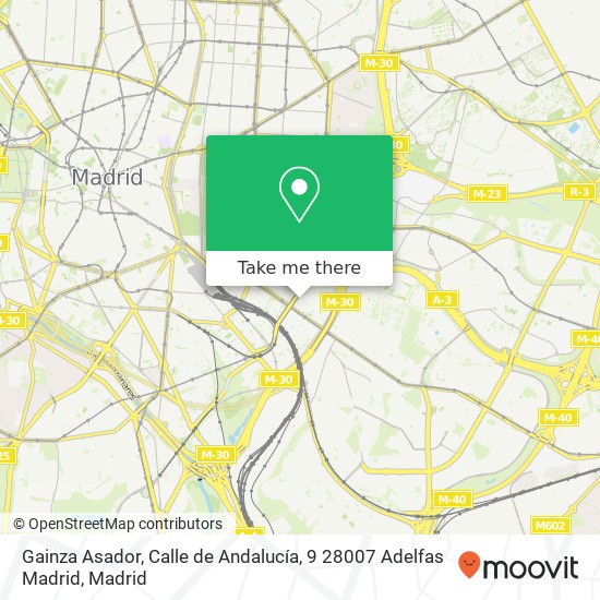 mapa Gainza Asador, Calle de Andalucía, 9 28007 Adelfas Madrid