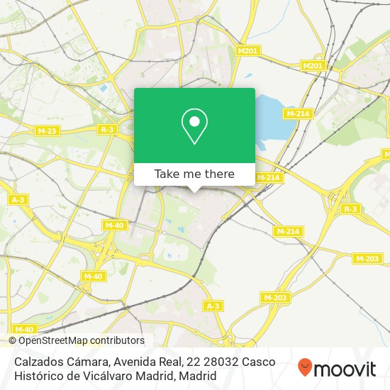mapa Calzados Cámara, Avenida Real, 22 28032 Casco Histórico de Vicálvaro Madrid
