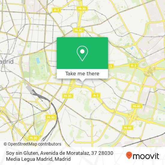 mapa Soy sin Gluten, Avenida de Moratalaz, 37 28030 Media Legua Madrid