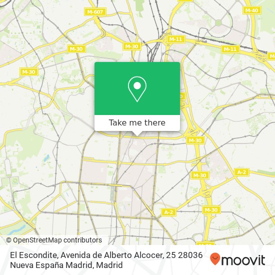 El Escondite, Avenida de Alberto Alcocer, 25 28036 Nueva España Madrid map