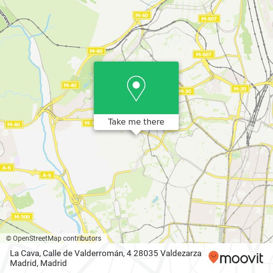 mapa La Cava, Calle de Valderromán, 4 28035 Valdezarza Madrid