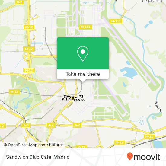 mapa Sandwich Club Café, Acceso Metro T1 T2 y T3 28042 Aeropuerto Madrid