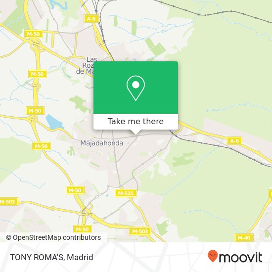 mapa TONY ROMA'S, Avenida de los Claveles, 55 28221 Majadahonda