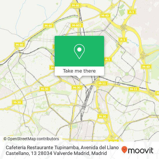mapa Cafetería Restaurante Tupinamba, Avenida del Llano Castellano, 13 28034 Valverde Madrid