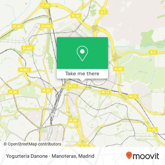 mapa Yogurteria Danone - Manoteras, Avenida de Manoteras, 40 28050 Valdefuentes Madrid