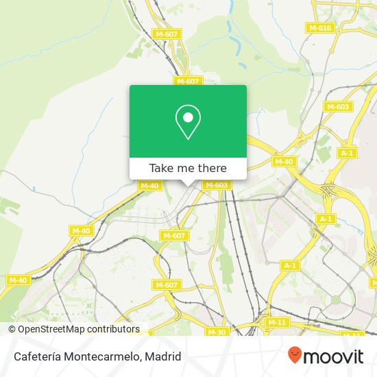 mapa Cafetería Montecarmelo, Avenida Monasterio de El Escorial, 91 28049 El Goloso Madrid