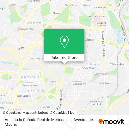 Acceso la Cañada Real de Merinas a la Avenida de map