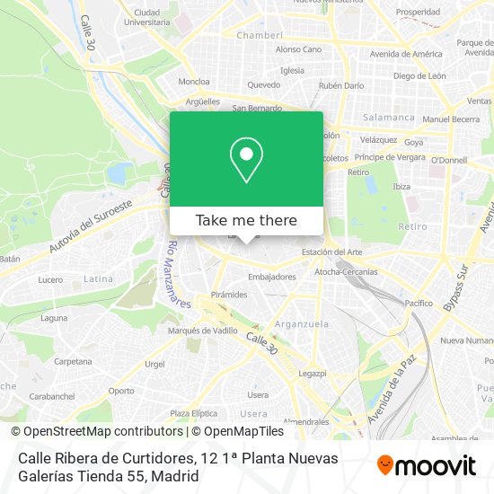 mapa Calle Ribera de Curtidores, 12 1ª Planta Nuevas Galerías Tienda 55
