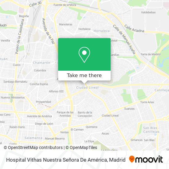 Hospital Vithas Nuestra Señora De América map