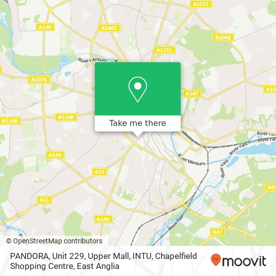PANDORA, Unit 229, Upper Mall, INTU, Chapelfield Shopping Centre map