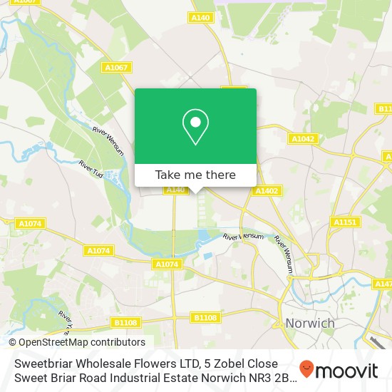 Sweetbriar Wholesale Flowers LTD, 5 Zobel Close Sweet Briar Road Industrial Estate Norwich NR3 2BY map