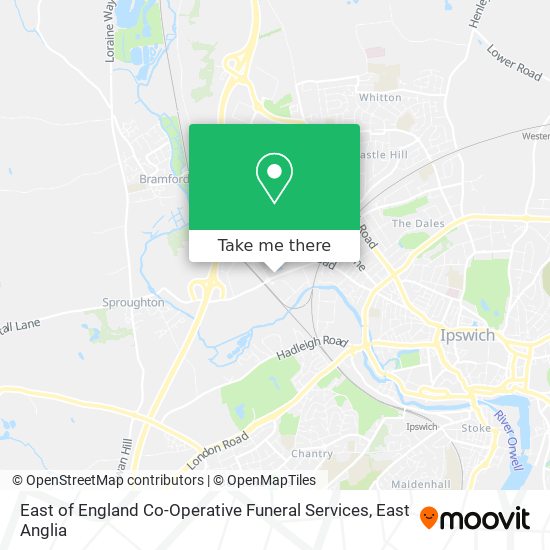 East of England Co-Operative Funeral Services map