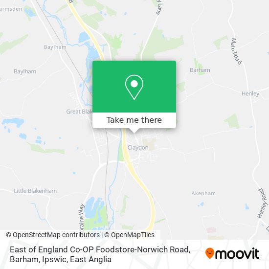 East of England Co-OP Foodstore-Norwich Road, Barham, Ipswic map