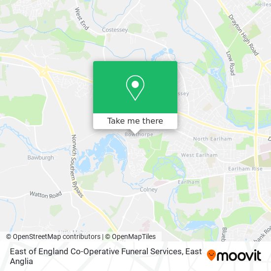 East of England Co-Operative Funeral Services map