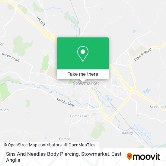 Sins And Needles Body Piercing. Stowmarket map
