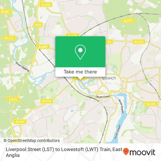 Liverpool Street (LST) to Lowestoft (LWT) Train map