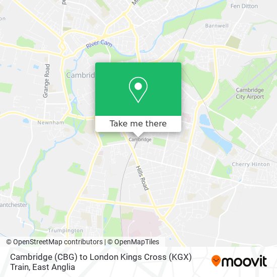 Cambridge (CBG) to London Kings Cross (KGX) Train map