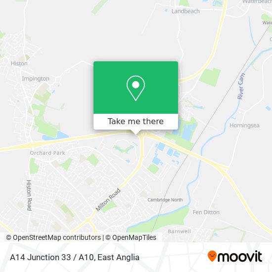 A14 Junction 33 / A10 map