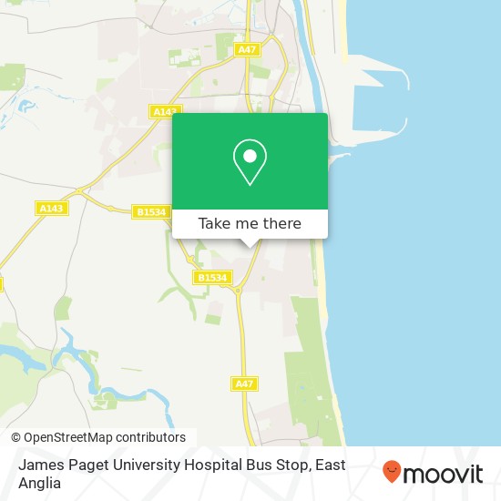 James Paget University Hospital Bus Stop map