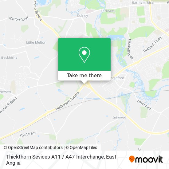Thickthorn Sevices A11 / A47 Interchange map