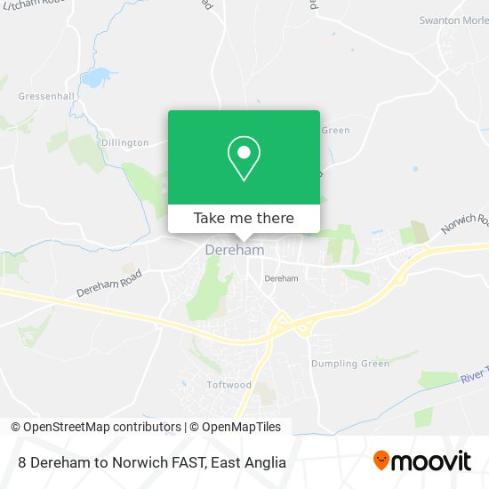 8 Dereham to Norwich FAST map