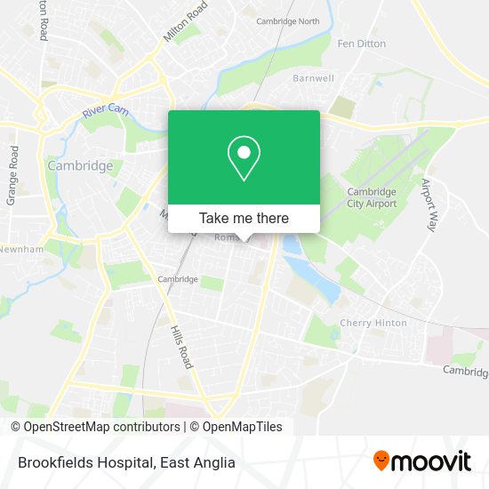How to get to Brookfields Hospital in Cambridge by bus or train?