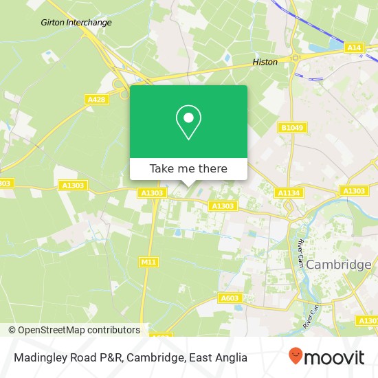 Madingley Road P&R, Cambridge map