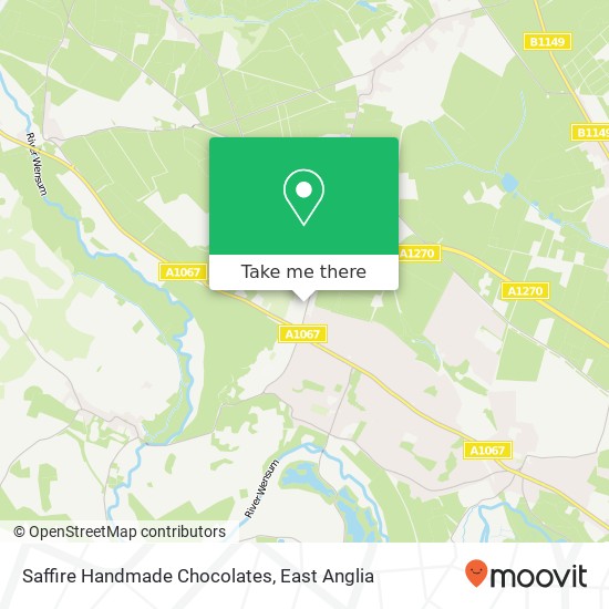 Saffire Handmade Chocolates, Taverham map