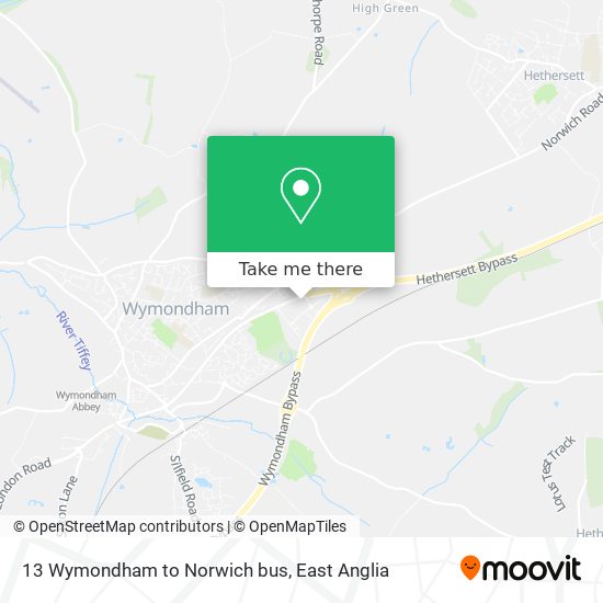 13 Wymondham to Norwich bus map