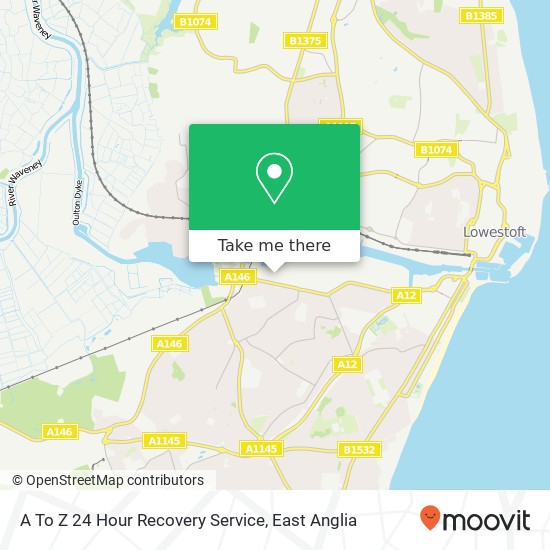 A To Z 24 Hour Recovery Service, Stanley Road Lowestoft Lowestoft NR33 9 map