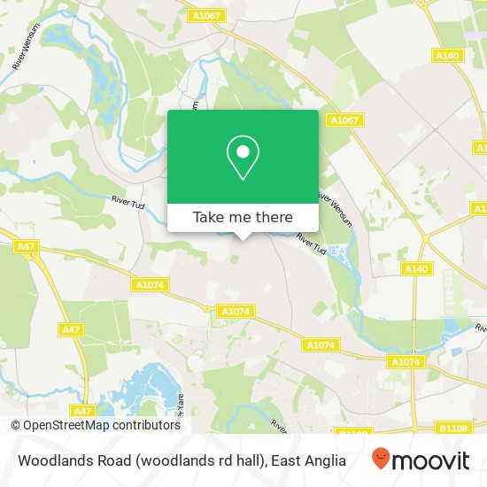 Woodlands Road (woodlands rd hall), New Costessey Norwich map