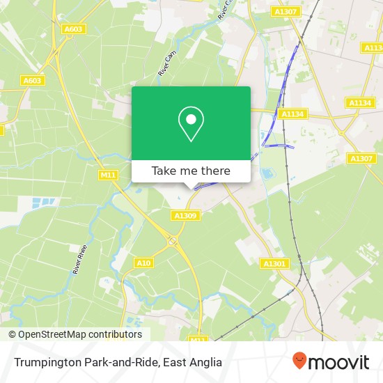Trumpington Park-and-Ride map