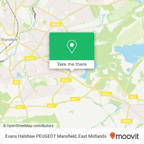 Evans Halshaw PEUGEOT Mansfield map