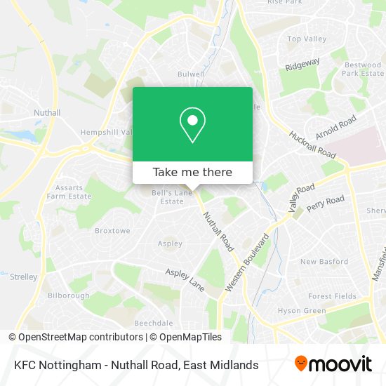 KFC Nottingham - Nuthall Road map