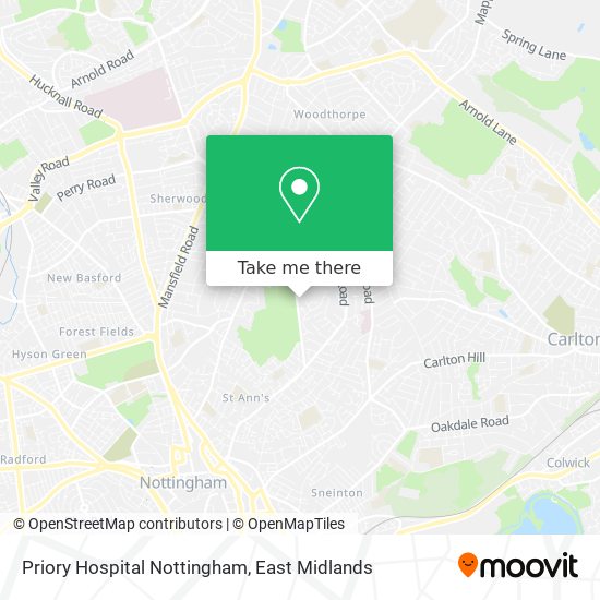 Priory Hospital Nottingham map