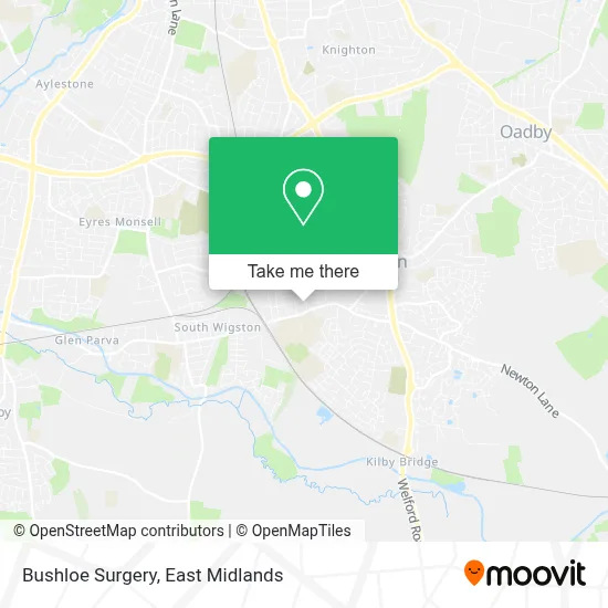 How to Get to Bushloe Surgery in Oadby And Wigston by Bus or Train?