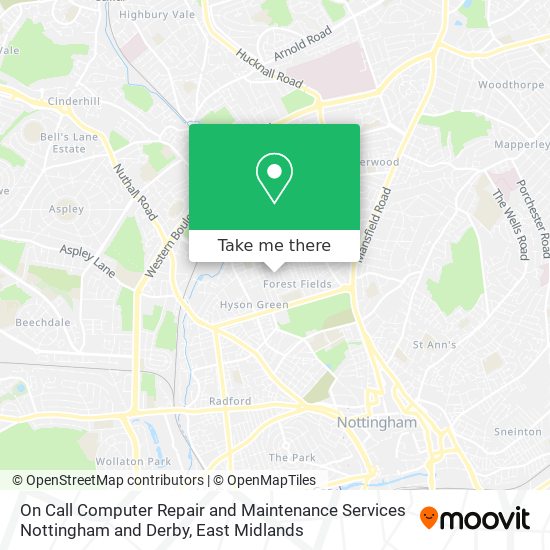 On Call Computer Repair and Maintenance Services Nottingham and Derby map