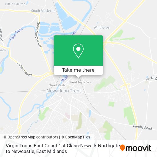 Virgin Trains East Coast 1st Class-Newark Northgate to Newcastle map