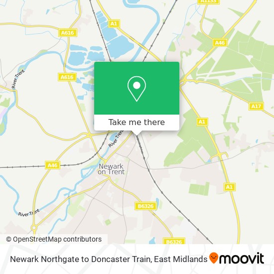 Newark Northgate to Doncaster Train map
