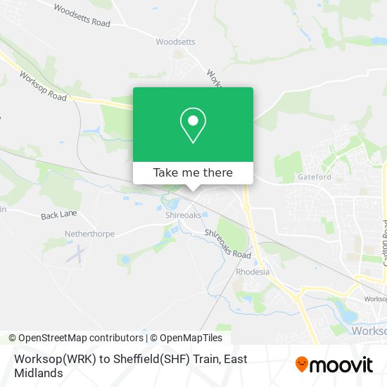 Worksop(WRK) to Sheffield(SHF) Train map
