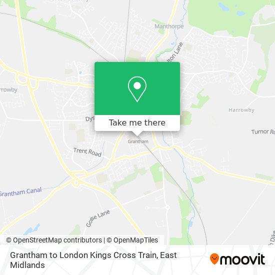 Grantham to  London Kings Cross Train map