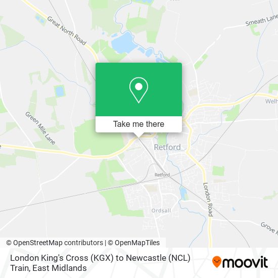 London King's Cross (KGX) to Newcastle (NCL) Train map