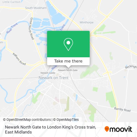 Newark North Gate to London King's Cross train map