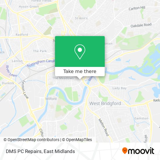How to get to DMS PC Repairs in Nottingham by Light rail, Bus or Train?