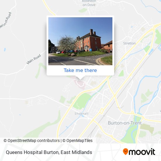 How to get to Queens Hospital Burton in East Midlands by Bus or Train